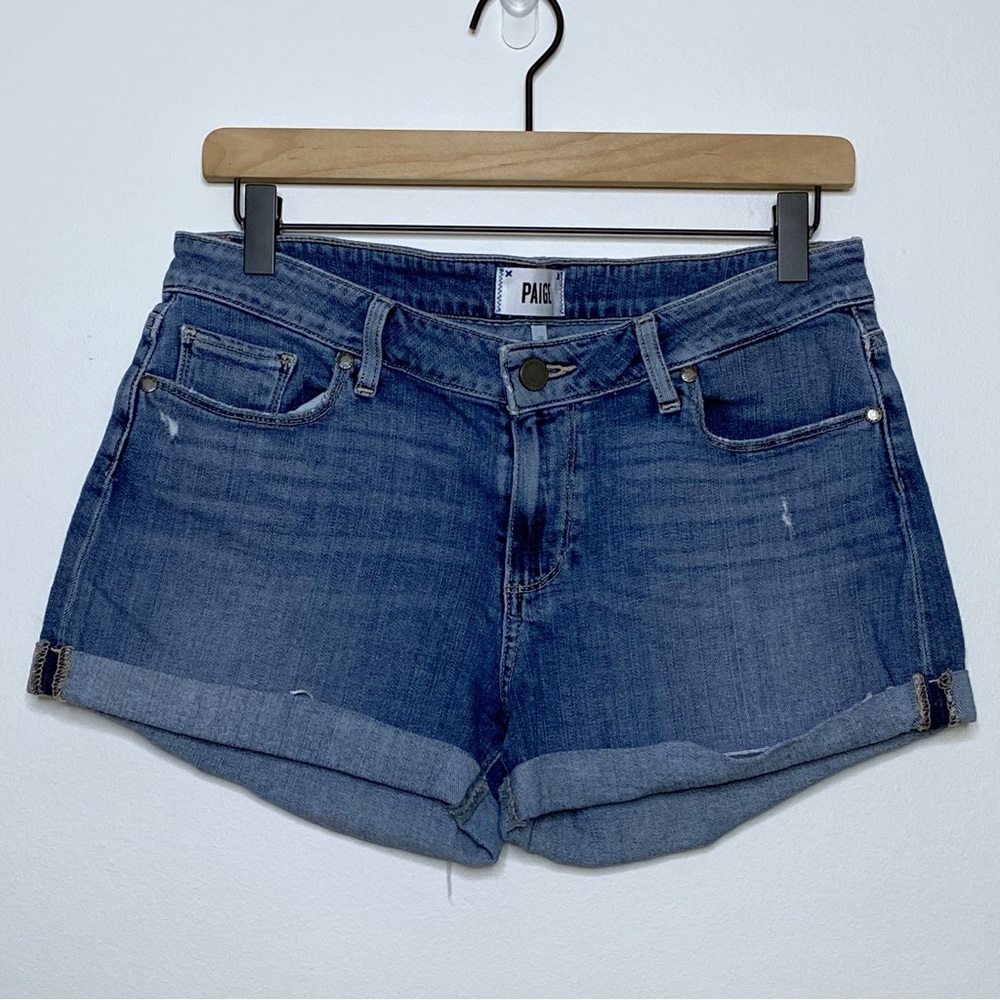 Paige Medium Wash Cuffed Distressed Shorts Jimmy Jimmy Size 28